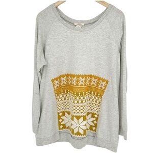 Sundance Oversized Fair‎ Isle Ochre Embroidered Applique Top Size XL Boho